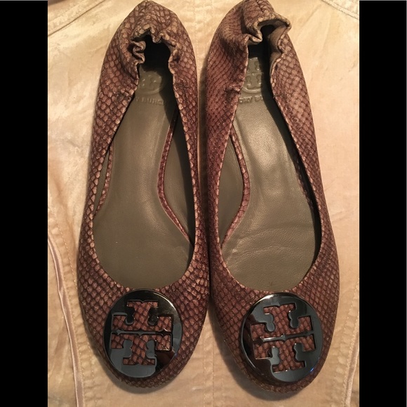 Tory Burch Shoes - SALE TORY BURCH REVAS SNAKESKIN BROWN FLATS 8.5